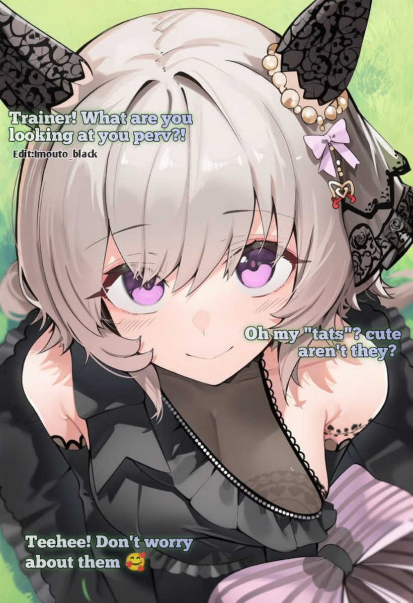 Imouto_black's tweet photo. Trainer discovers Curren-Chan's subtle dark secret ♠️🖤♠️🖤♠️

Looks like she has been doing some "Secret training" behind her trainer's back. ♠️🖤♠️🖤♠️ https://t.co/9bcwKLq8if