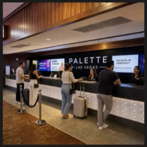 JackRhysider's tweet photo. I just saw this news. Apparently during DEF CON, someone in Vegas made a fake hotel called Pallete with a website and all. And listed it in booking dot com, expedia, travelocity etc. The hotel didn't exist! People reserved rooms and paid for it! 
Strangely if you go to the address, it takes you to Oyo's hotel. And the pics from Pallette's supposed front desk and Oyo's look exactly the same. 
What kind of hackery shenanigans is this??