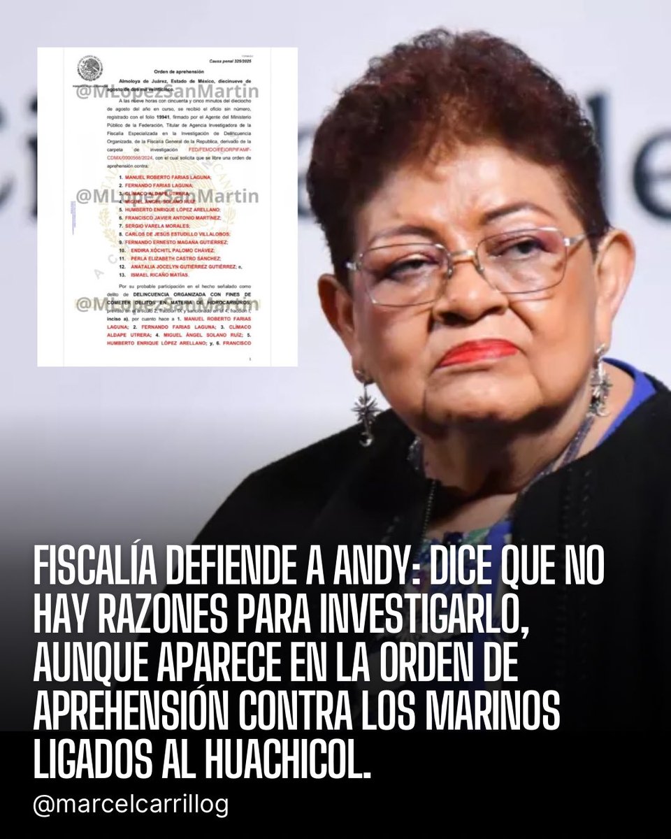 marcelcarrillog's tweet photo. Al parecer, la corrupta e impresentable @ErnestinaGodoy_, titular de la @FGRMexico, se tomó muy en serio aquello de que defender a la lacra de Andy es defender a la patria y ordenó que la Fiscalía dijera que no hay razones para investigar al principal traficante de influencias del país.

Todo esto, pese a que Andy aparece señalado por testigos en la orden de aprehensión contra los hermanos Farías, los marinos que operaron el huachicol fiscal, cuyo daño a las arcas de la nación se estima en 600 mil millones de pesos.

Este es el narcorr��gimen en su máxima expresión: un Estado secuestrado por una pandilla de delincuentes que saquea los recursos públicos a diestra y siniestra. Y atrévete a levantar la voz: Sheinbaum ya está construyendo todo el andamiaje jurídico necesario para censurar cualquier crítica.

Protección para las lacras del régimen y censura para quienes se atreven a denunciarlas.