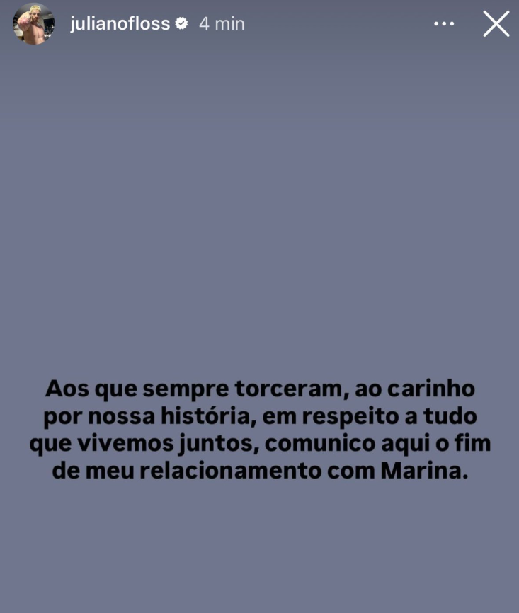 poptime's tweet photo. 🚨 URGENTE: Chega ao fim o relacionamento entre Marina Sena e Juliano Floss.

O término foi revelado por Juliano em seu Instagram. https://t.co/8xFhDL6g8a