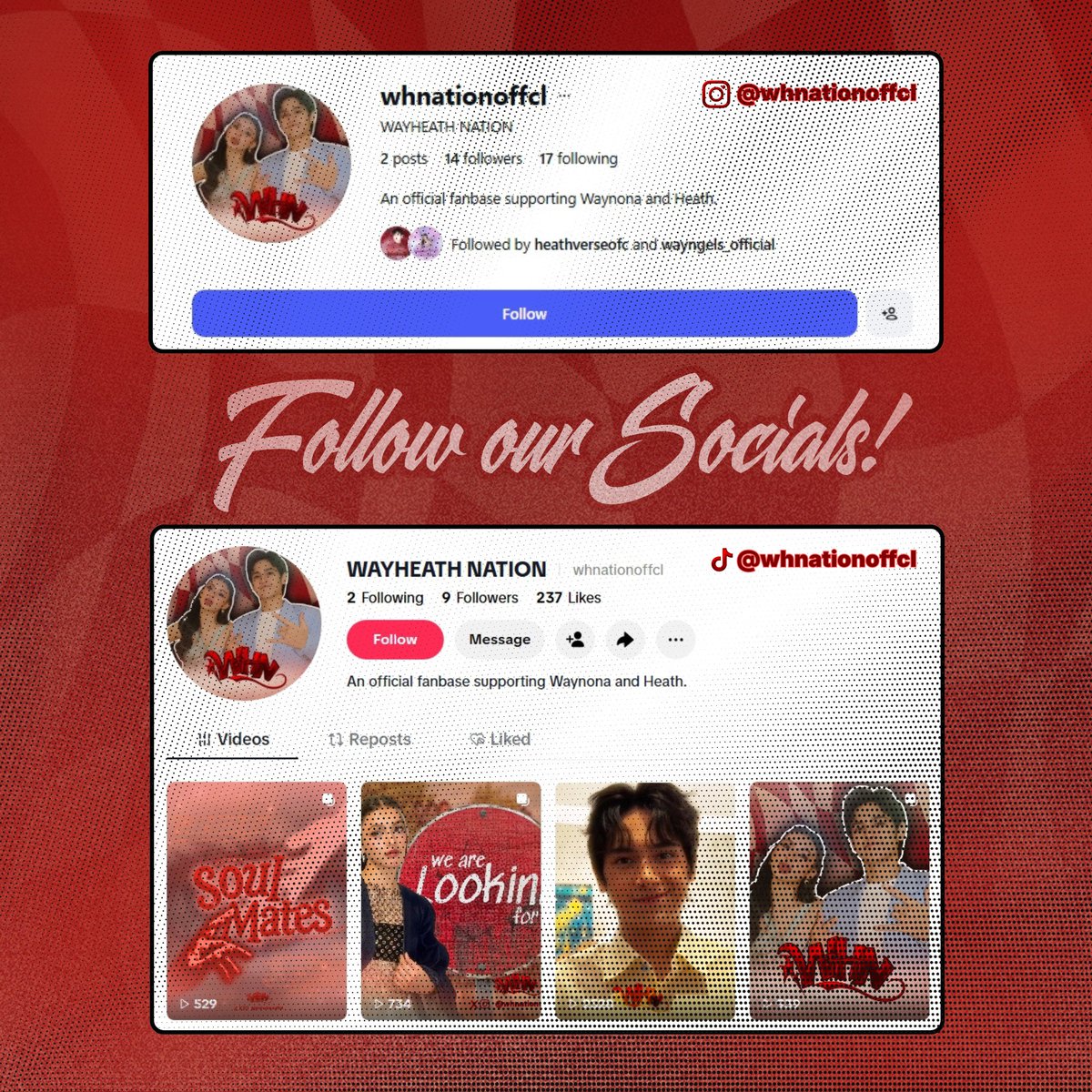 whnationoffcl's tweet photo. 𝐅𝐨𝐥𝐥𝐨𝐰 𝐨𝐮𝐫 𝐬𝐨𝐜𝐢𝐚𝐥 𝐦𝐞𝐝𝐢𝐚 𝐚𝐜𝐜𝐨𝐮𝐧𝐭𝐬, 𝐒𝐨𝐮𝐥𝐌𝐚𝐭𝐞𝐬!

#WAYNONACOLLINGS #WAYHEATH #HEATHJORNALES https://t.co/GecGm9g24p