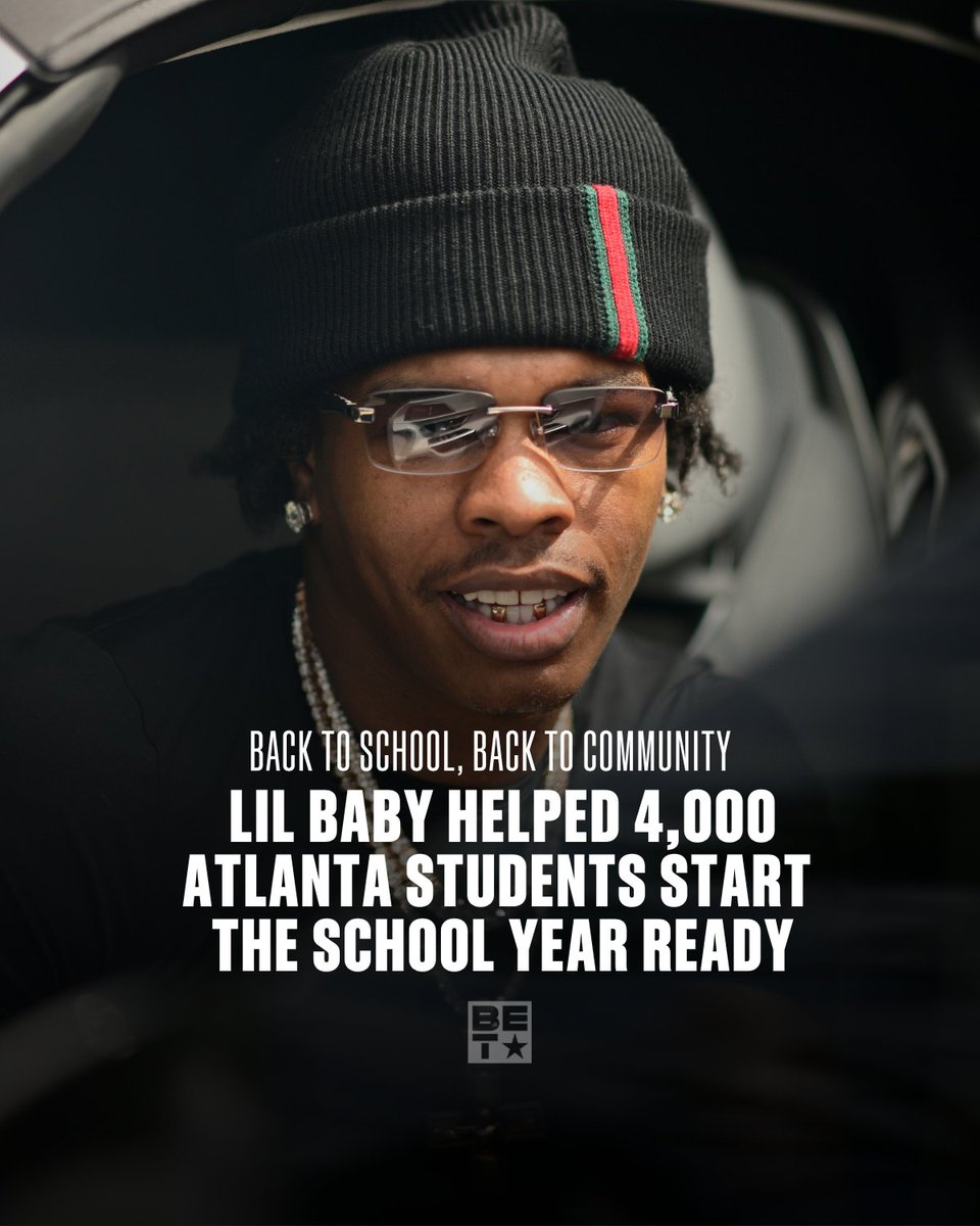 BET's tweet photo. As students across the country head back to class, Lil Baby made sure thousands in his hometown started the school year with a little extra support. 🎒📚

Through The Jones Project, the Atlanta native hosted his sixth annual Back to School Fest, serving 4,000 students with school supplies, uniforms, clothing, free haircuts, food, gift cards and more.

It’s the latest chapter in a years long commitment to pouring back into the community that raised him and making sure the next generation is ready for what’s next.