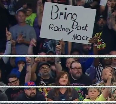 FadeAwayMedia's tweet photo. “Bring back Rodney Mack” sign at RAW tonight 😂

#WWERAW https://t.co/OTvMFRJlMx