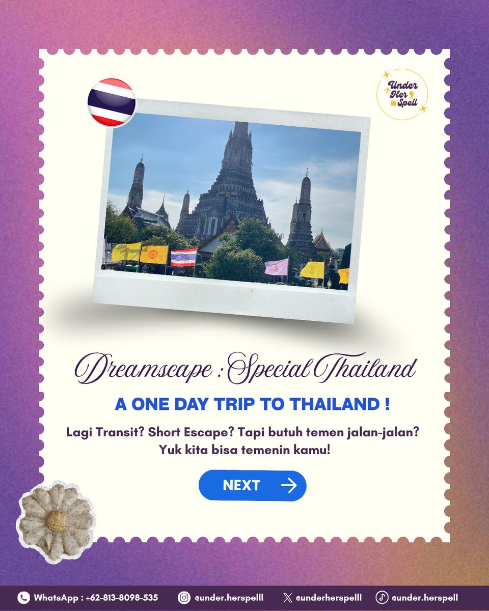 _underherspelll's tweet photo. Turn your layover into a mini-vacation! ✈️🇹🇭

One day trip seru di Thailand buat kamu yang lagi transit atau punya waktu singkat. Semuanya udah disiapin, kamu tinggal duduk manis dan foto-foto!

📥 Chat DM / Scan QR untuk reservasi slot kamu sekarang.

#zonauang #bealanja #travel https://t.co/aex7SW5Bbv
