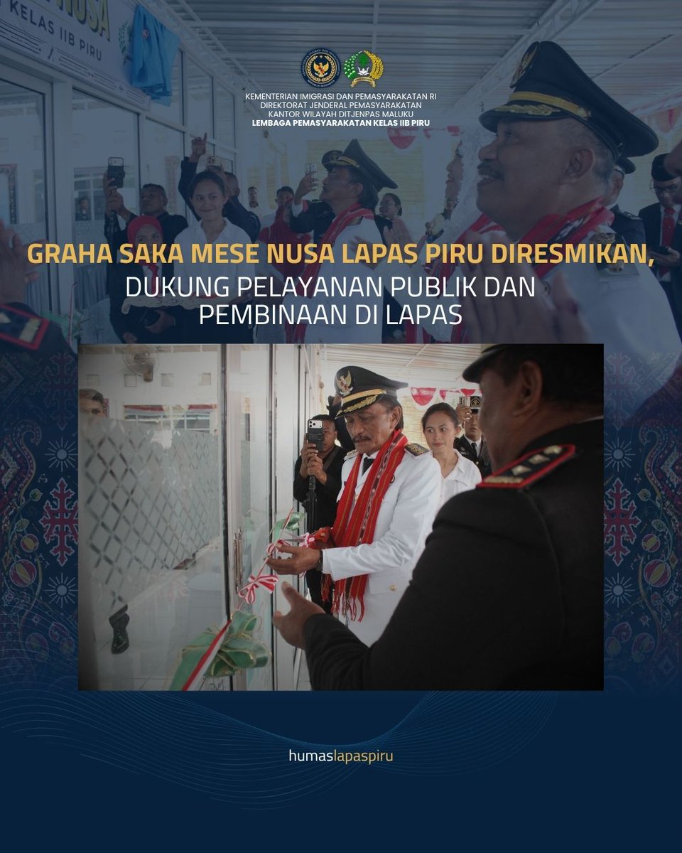 Humaslapaspiru's tweet photo. Graha Saka Mese Nusa Lapas Piru Diresmikan, Dukung Pelayanan Publik dan Pembinaan di Lapas

Baca selengkapnya di :
https://t.co/vn6kDwnILl

#lapaspiru #kemenimipas #ditjenpas #pemdasbb #kanwilditjenpasmaluku https://t.co/MLDXwQzIcG