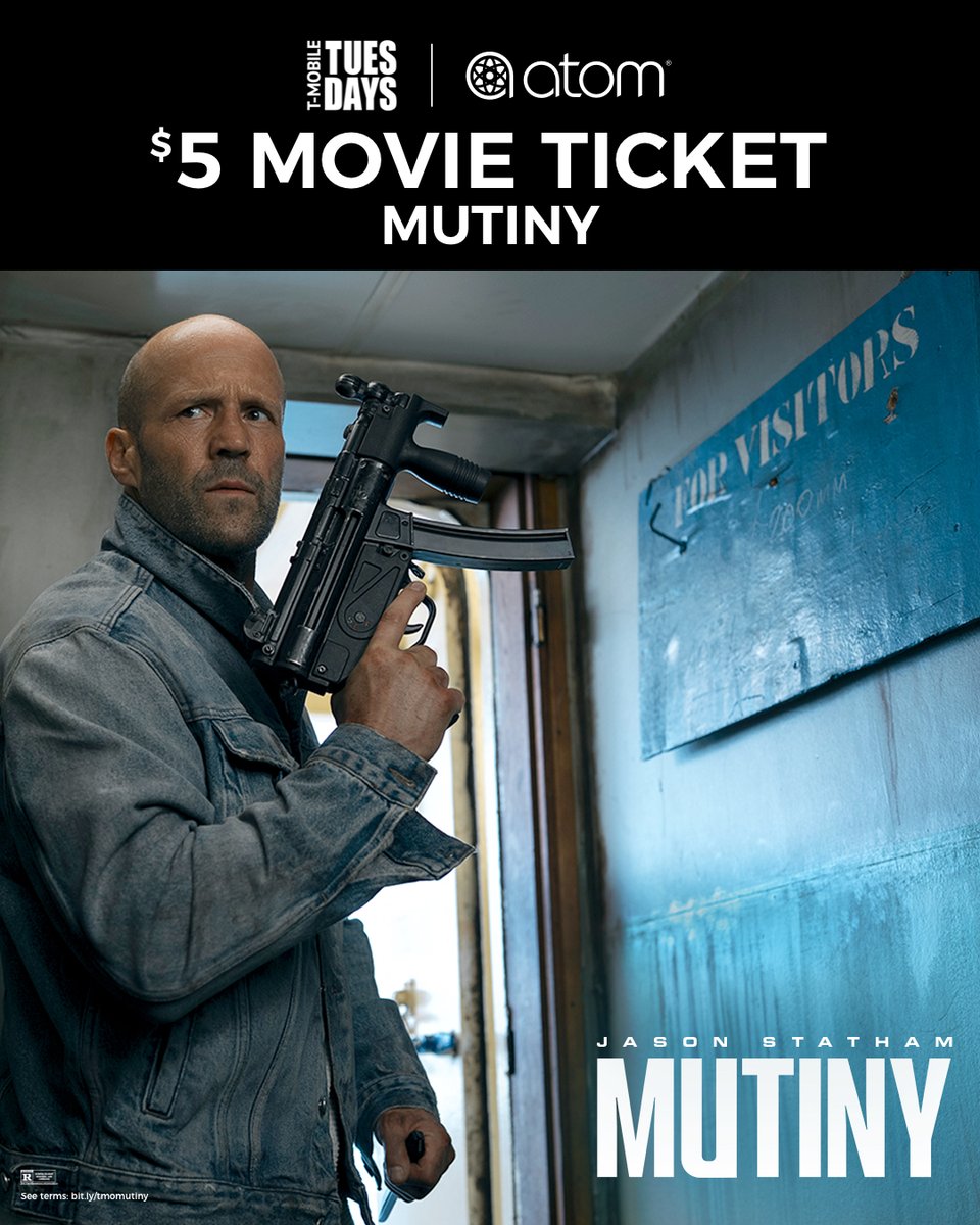 atomtickets's tweet photo. There's blood in the water, and Jason Statham is the reason
why. @TMobile Members, get your $5 ticket to see #MutinyMovie only in theaters FRIDAY. Save your perk in the
T-Life app, then redeem on #AtomTickets by Sunday. https://t.co/lbzur1EdUf