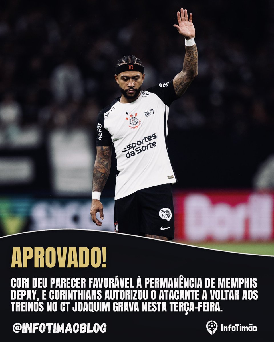 InfoTimaoBlog's tweet photo. 🚨 CORI DÁ PARECER FAVORÁVEL E MEMPHIS DEPAY VOLTA AOS TREINOS

Segundo apuração do InfoTimão, o Conselho se manifestou favoravelmente à permanência do holandês.

Além disso, Diretoria e Futebol autorizaram Memphis a se apresentar no CT nesta terça-feira, 18, e retomar os treinos com o elenco.

A renovação ainda precisa ser formalizada.

🔗 Bastidores: https://t.co/dmjXbypxvA

#corinthians #vaicorinthians #sccp #memphisdepay #timão