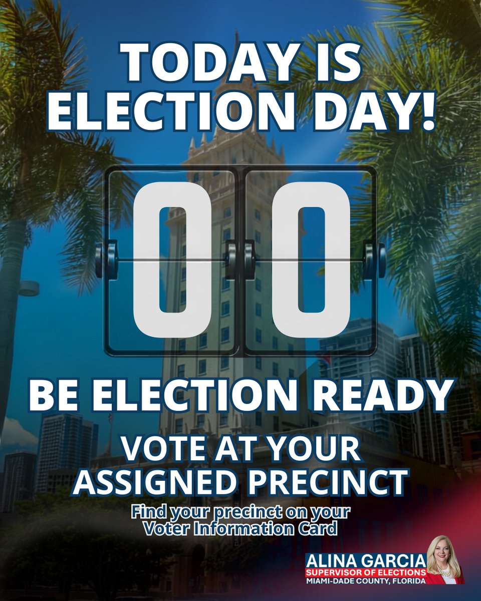 VoteMiamiDade's tweet photo. 🗳️ TODAY IS ELECTION DAY! 🗳️
#ElectionDay #MiamiDadeVotes #BeElectionReady #YourVoteCounts #AlinaGarcia
-
🗳️ ¡HOY ES EL DÍA DE LAS ELECCIONES! 🗳️
#DiaDeElecciones #MiamiDadeVota #EsteListoParaVotar #TuVotoCuenta #AlinaGarcia https://t.co/vLKnDHdH4y