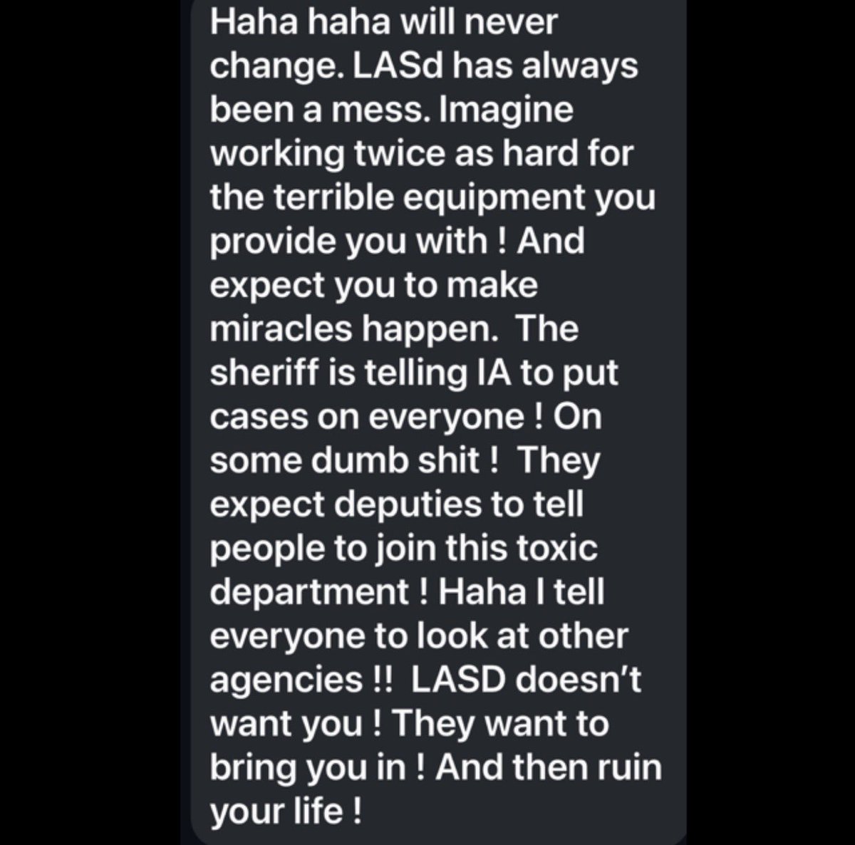 currentreportla's tweet photo. Recruitment it UP. Crime is DOWN. Says the DSA “leadership” in LA County. This is the word from boots on the ground. LASD is DYING @lacosheriff https://t.co/UnjxdARJmk