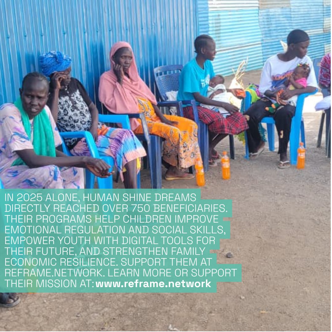 ReframeNetwork's tweet photo. Organisation Spotlight: Human Shine Dreams

Founded in 2019 in Kakuma Refugee Camp, @humanshinedream is a refugee-led organisation nurturing hope, resilience, and digital inclusion for displaced communities. Through their Building Bridge Project, they deliver social-emotional learning directly into local neighborhoods, while actively engaging parents and caregivers to build supportive home environments for children.

Beyond emotional well-being, the organisation equips refugee youth with essential digital skills through practical computer literacy classes—opening vital doors for future livelihoods and long-term economic resilience. Having directly impacted over 750 beneficiaries in 2025 alone, @humanshinedream continues to create lasting change across Kakuma.

Learn more about their work and follow their journey: https://t.co/MwTJRSMLqG