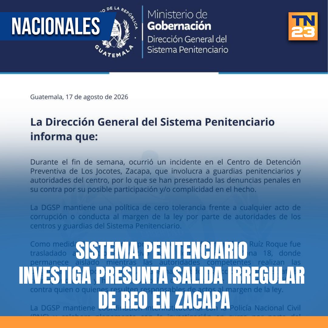 TN23NOTICIAS's tweet photo. 🚨 #SistemaPenitenciario #investiga #presunta #salida #irregular de #reo en #Zacapa ➡️ https://t.co/91oWaJC8d0 https://t.co/gh8cWlY6YJ