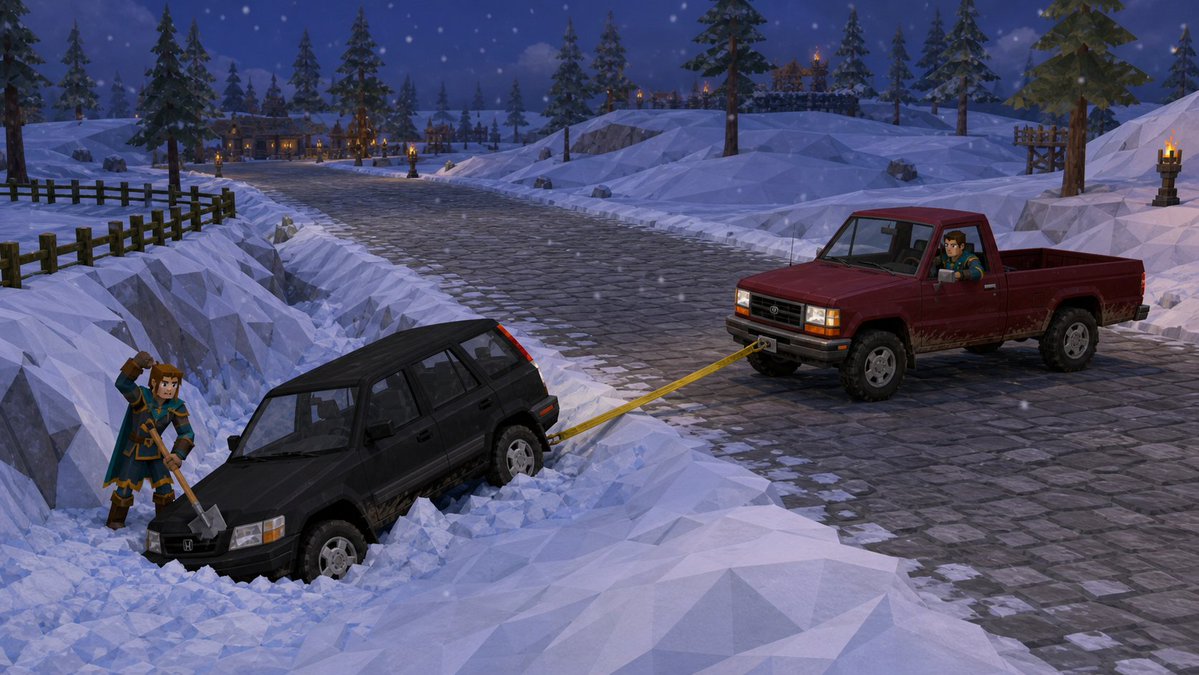 xpscape's tweet photo. Got stuck in the snow. Luckily another player with a tacoma was able to tow me out. 
Snow expansion live now. Map expansion yktv. 
Check it out now on https://t.co/Fbk8C97fGU https://t.co/Aqtksajlhb