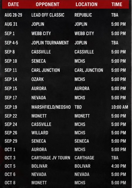 JenniferJac16's tweet photo. This is my schedule to start off the high school season. Can’t wait to play with my team again!! https://t.co/LjOIPCrhXS