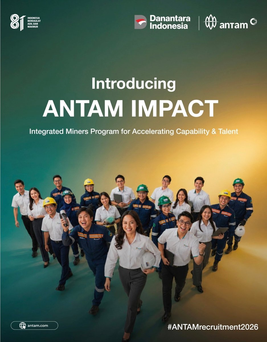 Loker_K3's tweet photo. Hi Graduates, ready to make an IMPACT?!

Pendaftaran: 10 hari, dari 18 Agustus 2026 (pukul 00:00 WIB) s.d 27 Agustus 2026 (pukul 23:59 WIB)

Daftar dan lihat informasi lengkap di

https://t.co/rgrKbw62ue

#Antam
#Lowongankerja https://t.co/1SZSTLgoV1