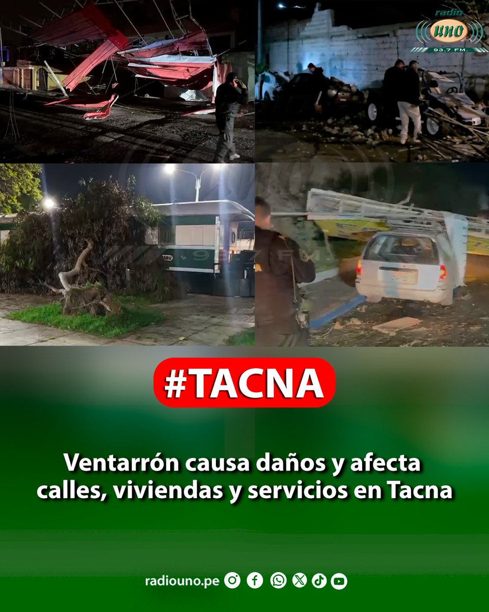 radiouno_pe's tweet photo. 🔴#TACNA El fuerte viento provocó la caída de árboles y paneles publicitarios, daños en viviendas y afectaciones en calles y avenidas. Además, se reporta inestabilidad en el suministro eléctrico en distintos sectores. https://t.co/wKrsGgVAhf