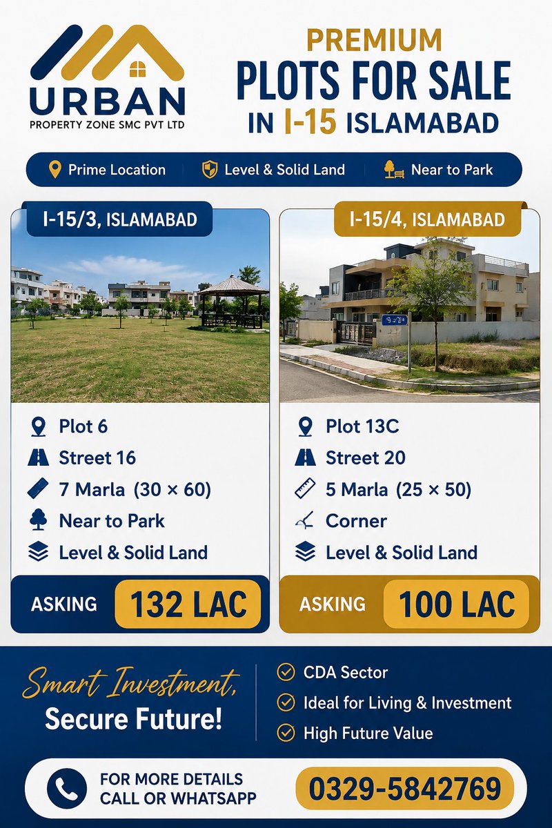 ha71108334's tweet photo. CDA Sector I-15
5 &amp; 7 Marla Plots 
Available For Sale 
Within Affordable Budget 
Call Or WhatsApp 
+92-329-5842769 https://t.co/DhCrQWJQ9O