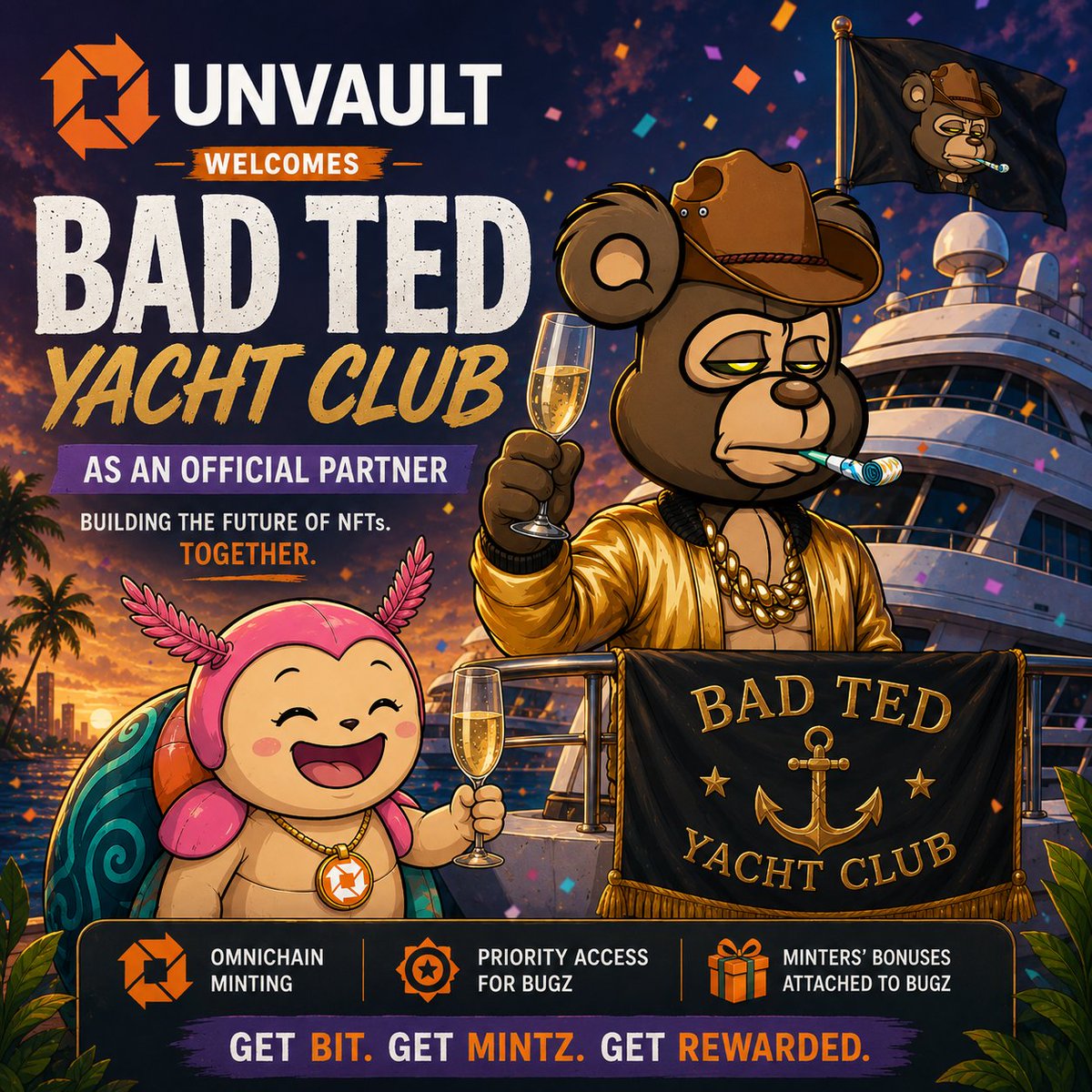 unvault's tweet photo. Welcome @BadTedYC  to UnVault.

Bad Ted Yacht Club was one of the very first collections to sign up for UnVault, putting their hand up early for what we’re building.

Now we’re proud to officially welcome them as an UnVault Partner Collection.

Their community will be part of the UnVault ecosystem, including an allocation for the Genesis Bugz Phase 1 mint.

They saw where this was going early.

We don’t forget the OGs. 🧡

Welcome aboard, Bad Ted Yacht Club.

Get Bit. 🐛 Get Bad. 🐻