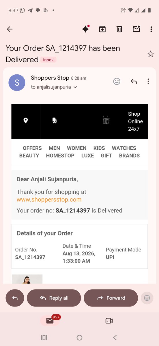 VikasGpta's tweet photo. @shoppersstop @shoppersstop why I am getting email for order delivered when it is not delivered https://t.co/LE0mGEDfX5