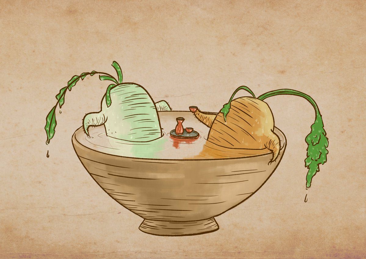 tiny_harvest's tweet photo. 【Nutritious Root Soup】

Rootfolk have adopted the human habit of bathing. The water they wash in takes on a light, sweet vegetable aroma, and some people choose to drink this... "soup."
In the Kingdom of Roots, there are those who are so passionate about this. https://t.co/spZsIRV6rv