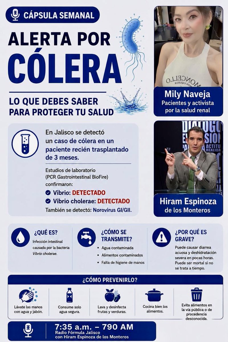 MilyNaveja's tweet photo. Mañana en la Cápsula semanal
En el 790 AM, a las 7;35 am, con Hiram Espinoza de los Monteros @hiramEMR en Radio @Radio_Formula
#colera #trasplantados #Jalisco https://t.co/sHJEa2l6At