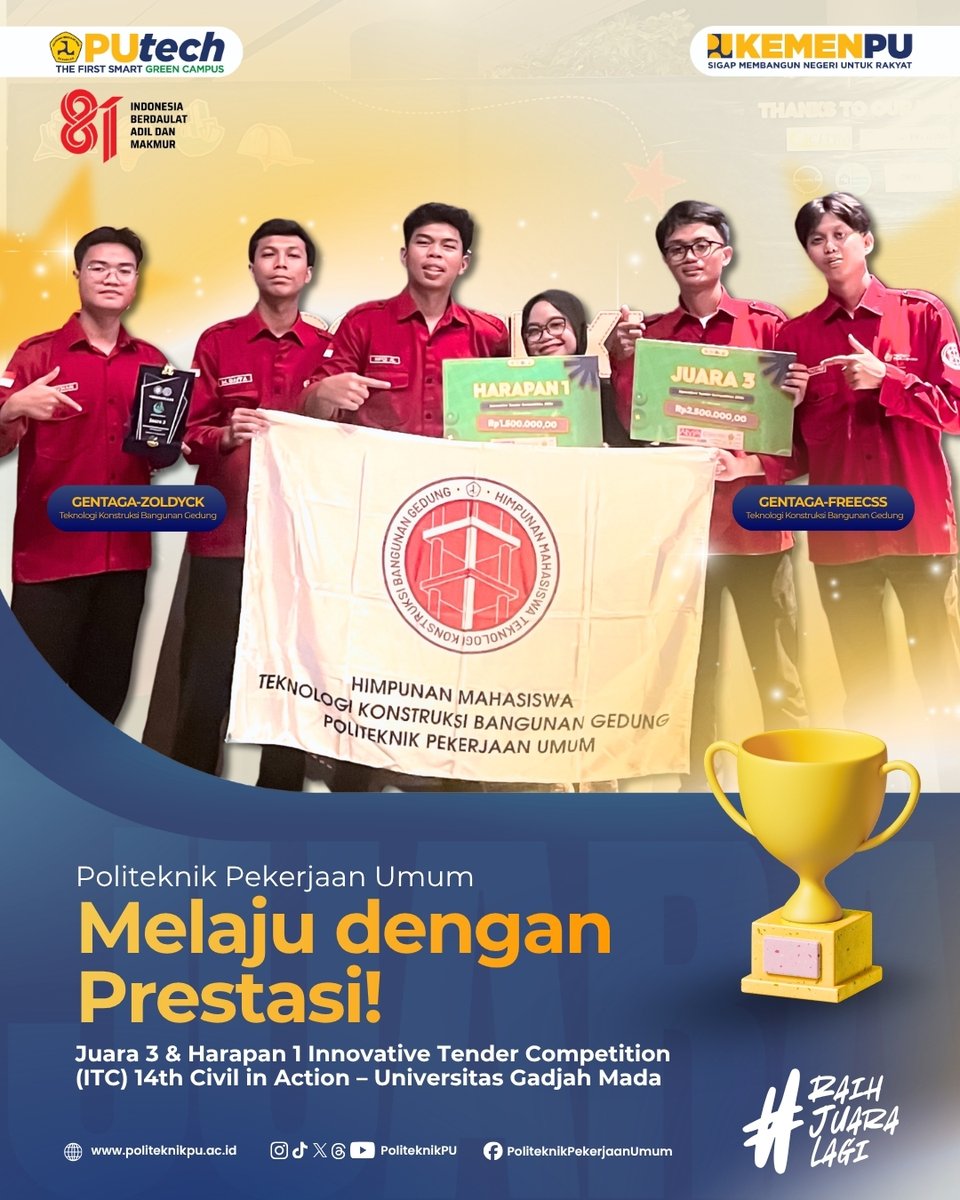 politeknikpu's tweet photo. 🏆 PUtech juara! Tim TKBG raih Juara 3 &amp; Harapan 1 di Innovative Tender Competition 2026! 🔥 

#SigapMembangunNegeriUntukRakyat #BPSDMPU #PUtech #RaihJuaraLagi #LifeatPUtech https://t.co/skuhXI3yDw