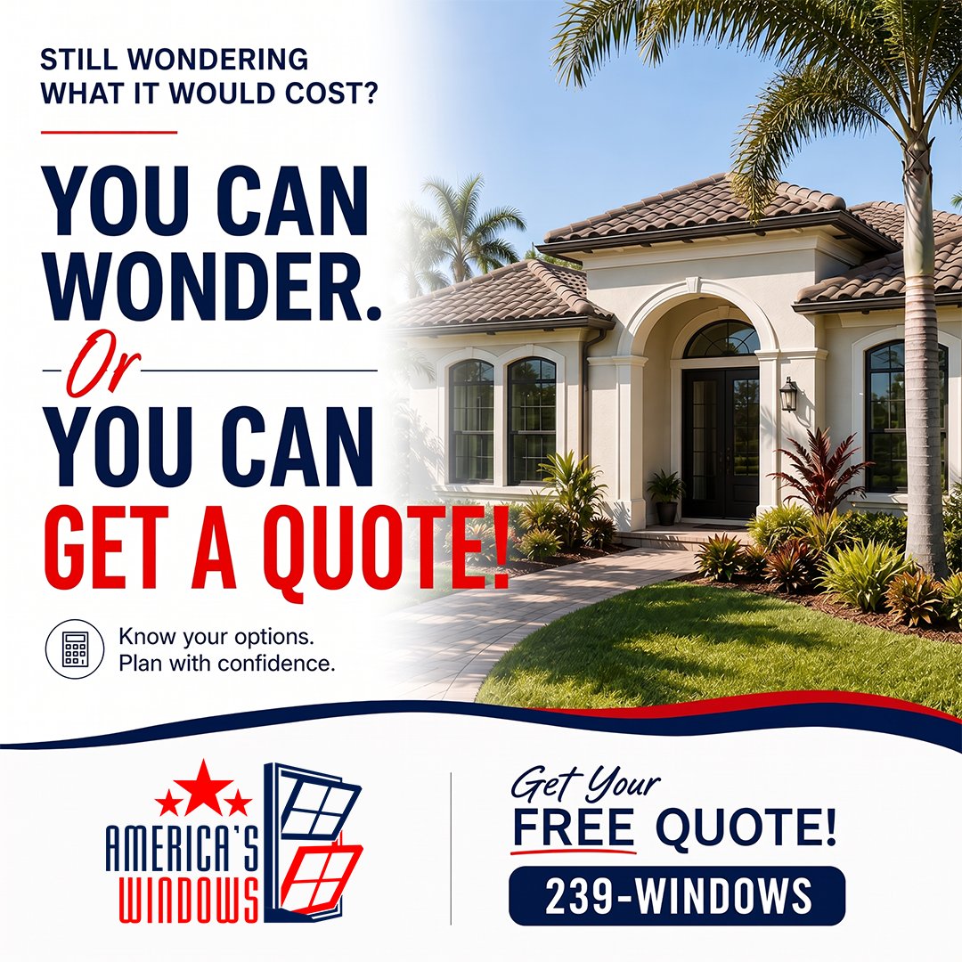 AMWindowsFL's tweet photo. 📝 Still wondering what impact windows and doors might cost for your home?

You don’t have to keep guessing.

💬 Message us for a free quote!

#AmericasWindows #ImpactWindows #ImpactDoors #SouthwestFlorida #SWFL #FloridaHomeowners https://t.co/mHJT151Xez