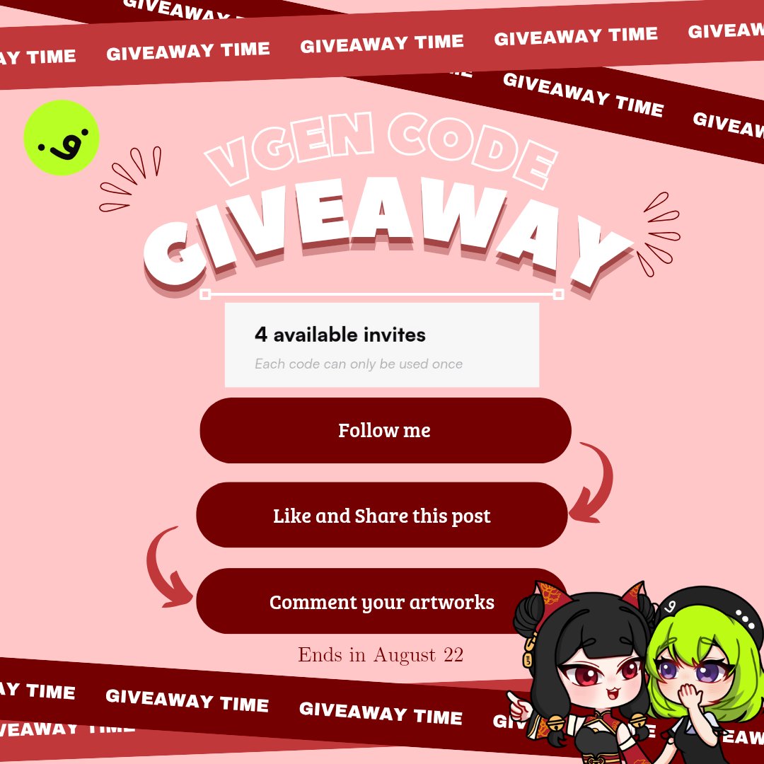 ShoartOnline's tweet photo. 🌸 𝗩𝗚𝗘𝗡 𝗖𝗢𝗗𝗘 𝗚𝗜𝗩𝗘𝗔𝗪𝗔𝗬 🌸

1. Like &amp; Share
2. Follow ShoArt Online
3. Comment your artworks

No AI | No Dm | No NFT

Ends August 22, 2025
#VGencode #vgencode #vgencodegiveaway #artists https://t.co/CQpVQXqQ7K
