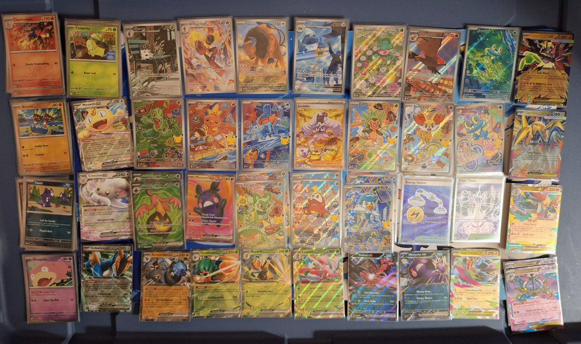 BarkerMoose's tweet photo. This weekend's rips!  Edging closer to a Perfect Order master set, have the gold plus now all SIRs but the Meowth (5 cards total remaining).  Plus First Partner Series 3!  Only need Johto to complete the set overall.   Finished up with some Union Arena and Digimon walmart packs! https://t.co/zxTVzDsxLh