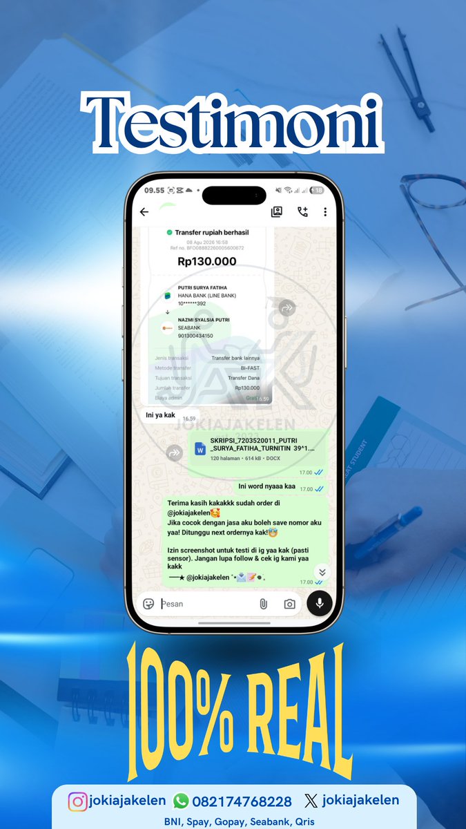 jokiajakelen's tweet photo. Parafrase turunin plagiasi turnitin dan AI bisa yaaa, dikerjakan manual ga asal asal, ga AI, ga trik simbol, ga manipulasi angka. Start 4k/% tergantung halaman yaa. Aku jamin lƠO% real testi bisa cek di bio yaa🤗  #zonauang #jokitugas https://t.co/jIBC2g5RA1