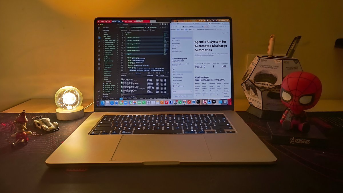 karanbuidls's tweet photo. Final Infosys Specialist Programmer capstone: DONE :)

Built an enterprise-style Agentic AI hospital discharge platform with 11 services, MCP, A2A, LangGraph, Google ADK, Agno, FastAPI, FAISS & LangFuse

HLD, LLD, configs, guardrails, metadata, prompts... all in place

Assessment today. Wish me luck :)