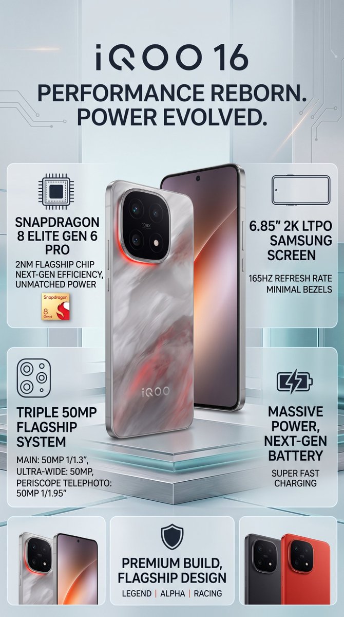 techvs2025's tweet photo. iQOO 16 Expected Specs 🔥 
#iqoo16 https://t.co/YB3VHFpoaQ