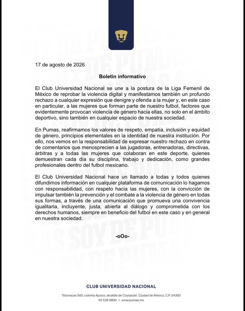 CantaloCamacho's tweet photo. Postura de Pumas tras lo dicho en un podcast... https://t.co/vgIzxc3LPn