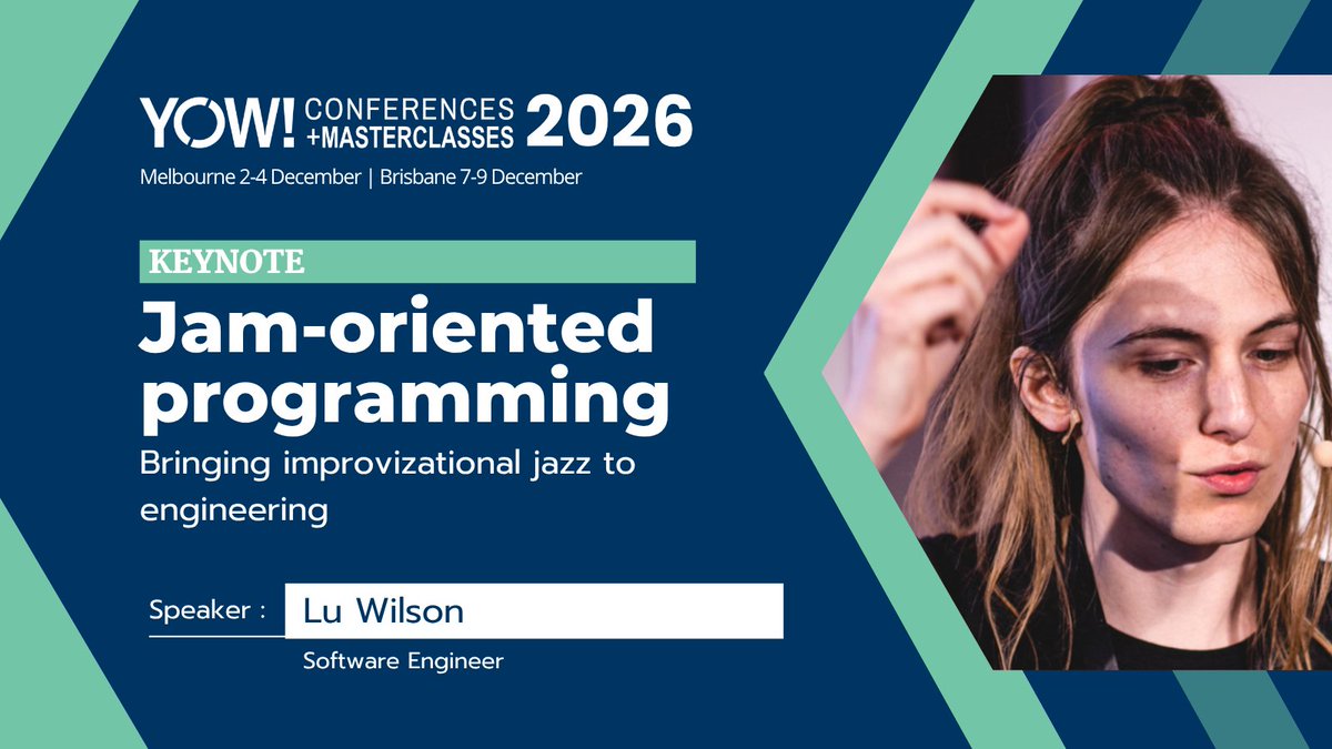 yow_conf's tweet photo. Please welcome @TodePond as a #YOW26 keynote speaker!

Lu will explore how practices &amp; mentalities of an informal jam session might tell us abt the way we collaborate, create &amp; build software together.

📍 MEL 3-4 Dec https://t.co/5LoUvF2gVB
📍 BNE 7-8 Dec https://t.co/AyCxdFb2Js https://t.co/cvodPrmfUi