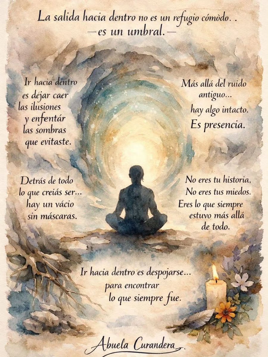 redespiritucmzf's tweet photo. La salida es hacia dentro
Pasé mucho tiempo buscando puertas afuera,
creyendo que la respuesta estaba en otros caminos,
en otras voces, en otros lugares.
Pero un día comprendí…
que todo lo que buscaba ya habitaba en mí.
Que no era el mundo el que deb... https://t.co/LH7vT60pR8