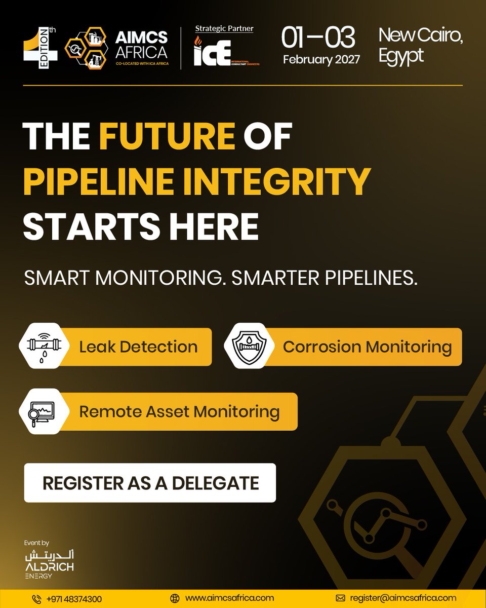 AIMCSAFRICA's tweet photo. Smart monitoring is changing pipeline integrity through earlier detection and real-time asset visibility.

Explore the technologies driving safer, more reliable operations at #AIMCSAfrica2027.

🔗 https://t.co/Tv6cFVMNHg

#PipelineIntegrity #AssetIntegrity https://t.co/QiEogY9DRj