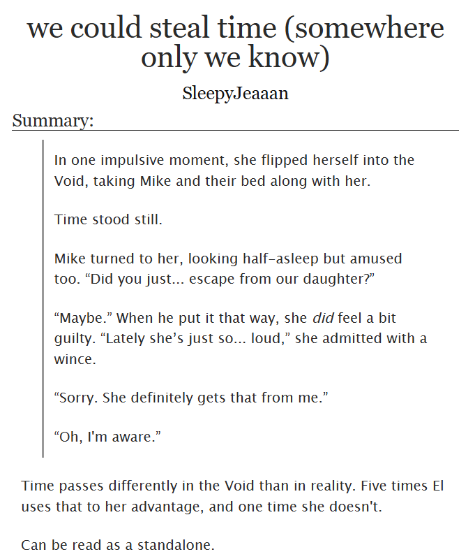 MilevenFics's tweet photo. ⊹ ࣪ ˖ we could steal time (somewhere only we know) ⊹ ࣪ ˖
by SleepyJeaaan

Oneshot, 11,987 words
PostS5, HurtComfort, Fluff, Marriage, ParentMileven, Codependency, ProtectiveMike, Soulmates
part 3 of ‘four years’ universe

https://t.co/FIfBa3CMLy https://t.co/LfKm48rxVM