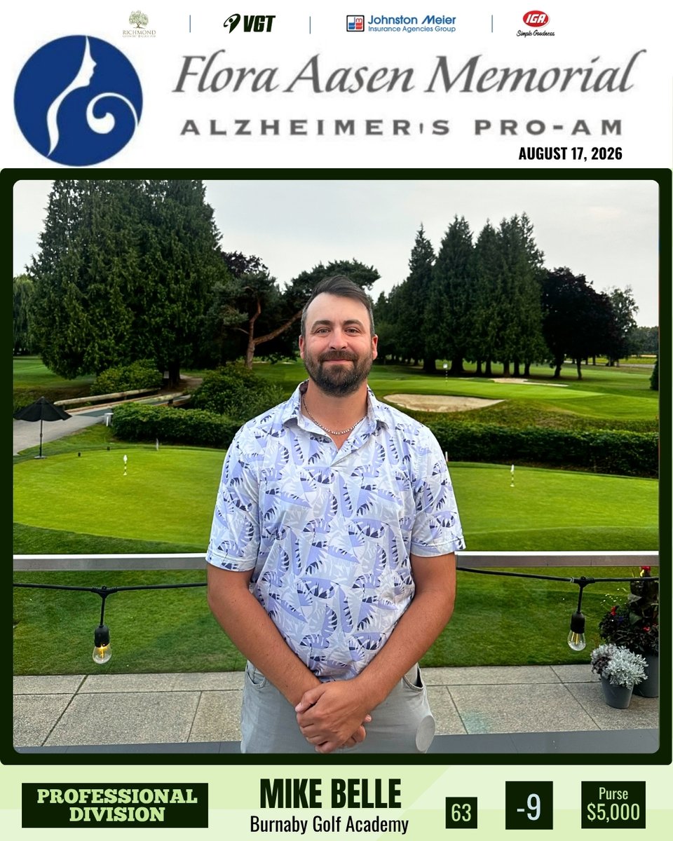 VanGolfTour's tweet photo. Flora Aasen Memorial Alzheimer's Pro-Am Results! 
Pro Champ: Mike Belle fires a blistering -9 (63) to win by 3 over Jeevan Sihota, taking the $5,000 top prize! 
Team Champs: Sebastien Turgeon, Dennis Dymovic, Roger Cervo &amp; Gordon Newmarch (Richmond CC) win with 96 Stableford pts! https://t.co/e63WvVdxgv