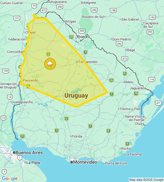 Inumet_'s tweet photo. Advertencia amarilla por Tormentas puntualmente fuertes
Se actualizará a las 05:00 o ante cambios significativos

Más info: https://t.co/OSe5iumF26 https://t.co/rdqidRJtb5