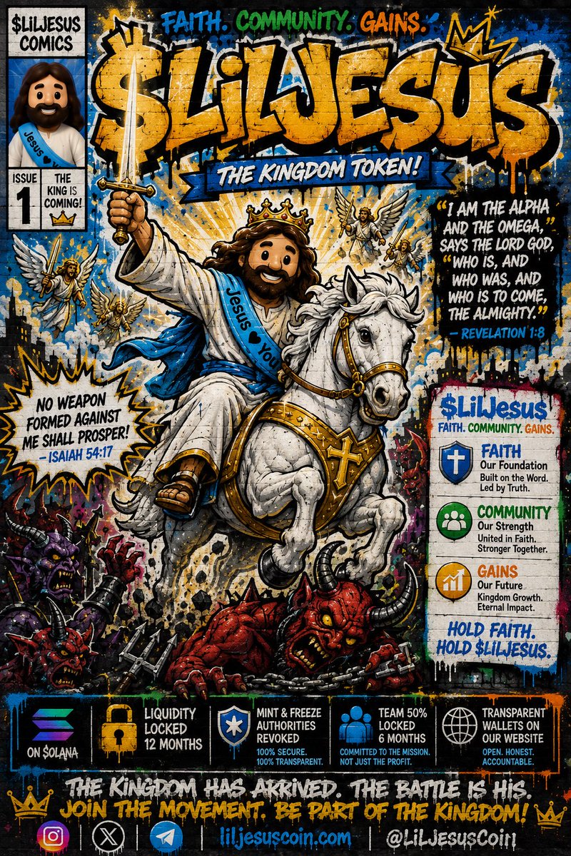 LilJesusCoin's tweet photo. 👑⚔️ JESUS CHRIST ALWAYS WINS.

No matter what battle we face, the victory has already been won through Jesus Christ. That's the foundation of $LilJesus. We're building more than a meme coin—we're building a community around Faith. Community. Gains. Our mission is to honor God in the cryptocurrency world by pointing people to Christ, giving back to His Kingdom, and sharing the Good News every step of the way. We believe the best is still ahead, and we're just getting started. If you believe in what we're building, now is the time to get involved while it's still early. Follow our socials, join the community, and become part of a movement with a purpose. Together, let's show the crypto world that faith in Christ has a place here too.

🌐 https://t.co/9xXyAaI1qB

🙏 Faith. Community. Gains.

#LilJesus #LilJesusCoin #FaithCommunityGains #JesusIsKing #JesusChrist #GodWins #KingOfKings #Christian #Faith #Gospel #GoodNews #KingdomMission #ChristianCrypto #Crypto #CryptoCommunity #Solana #SolanaMemecoin #MemeCoin #Web3 #Altcoins #DeFi #BullRun #EarlyGem #DiamondHands #JoinTheMovement #HoldFaith #HonorGod #SpreadTheGospel #ToTheHeavens🚀👑✝️