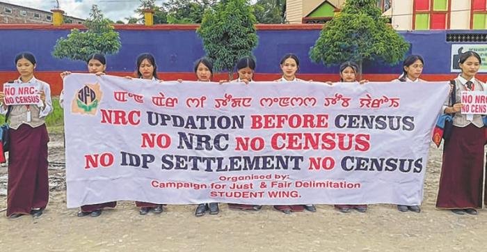 AskAnshul's tweet photo. This is from Manipur.

A protest by students which will not be highlighted by so-called Gen Z leaders because this protest does not suit their agenda.

In Manipur, students are protesting and demanding the implementation of NRC in the state.

They insist that a census cannot be conducted before NRC. First, implement NRC, and then carry out the census. And if there is no NRC, then no census.

Why is there a demand for NRC?
Because many illegal immigrants were found to be involved in activities such as poppy cultivation, encroachment on forest land, and working with militant groups based in Myanmar.

When the people of Manipur are demanding NRC in the state, what is stopping the Govt from implementing it?

This is a very legitimate demand by Manipur students. NRC is no longer a choice but a necessity.