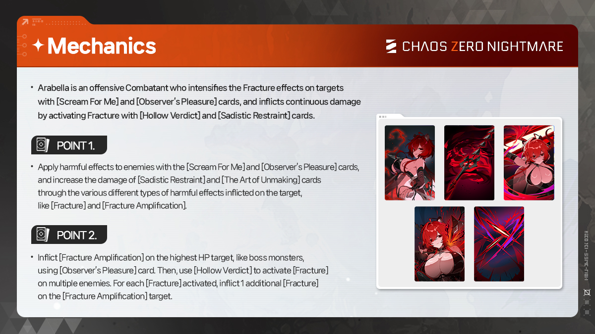 CZN_Official_EN's tweet photo. ◤Introducing Arabella’s Mechanics◢

Arabella is coming to
Chaos Zero Nightmare.

Check out Arabella’s unique mechanics
and get ready for Chaos infiltration!

#ChaosZeroNightmare #CZN https://t.co/WBn6xAfSIe