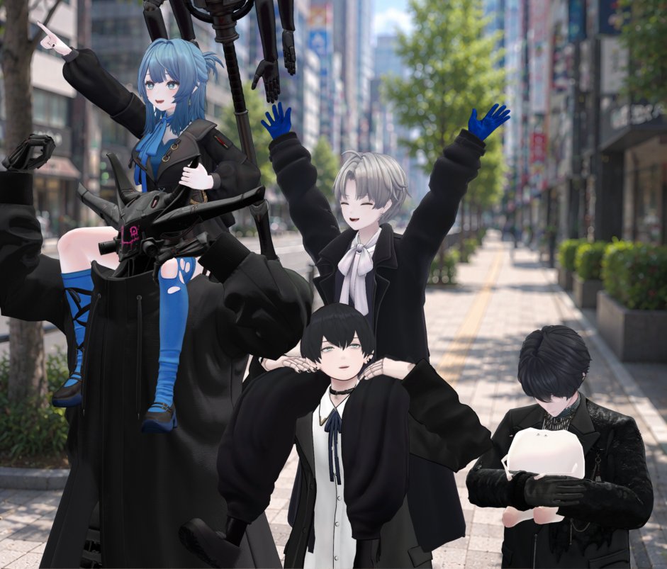 Horumiruki_VR3's tweet photo. ハウラとジェラスをお迎えしたのでこれからはこの
５人と２本…？４人と３体…？えーと…？？？
まぁ…愉快なみんなで色々やってもらいます！

#VRchat 
#KALNE #baku3d #Retinia #Jaula #GELAS
#AugmentedDolls #愉快なAugmentedDolls https://t.co/x52Msab8ky