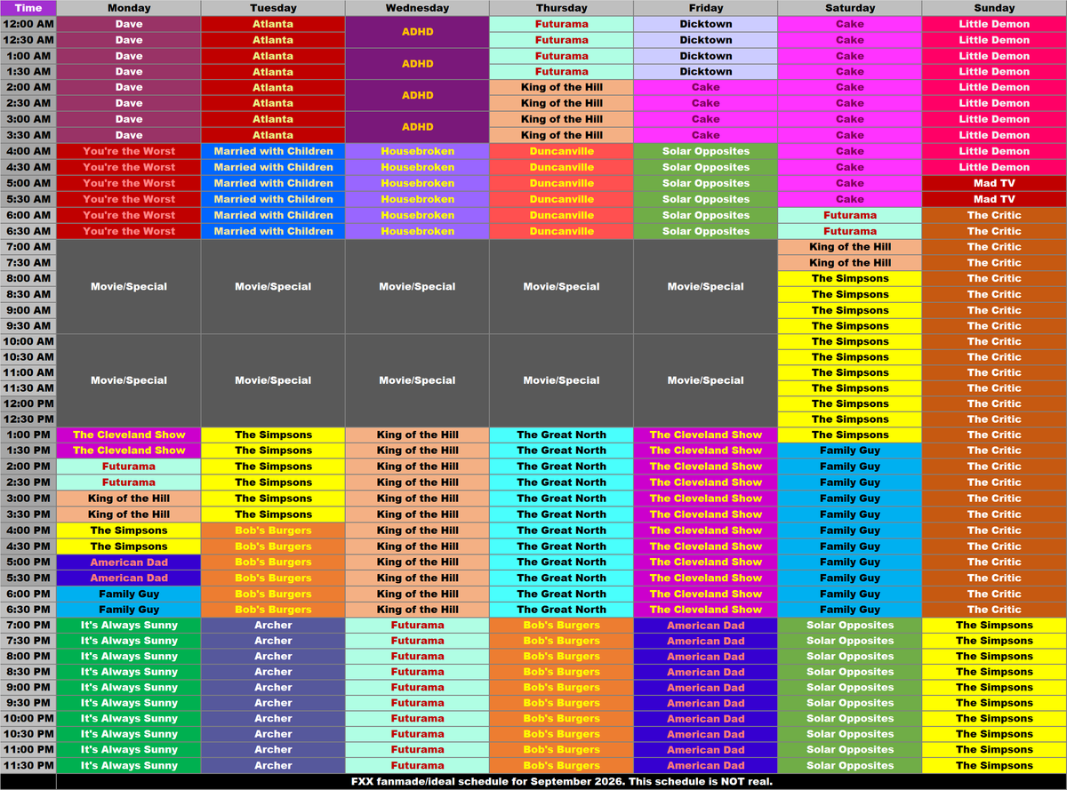 ArtieReviews's tweet photo. If FXX started using Disney XD's scheduling strategy https://t.co/Cb7CYVTCYZ