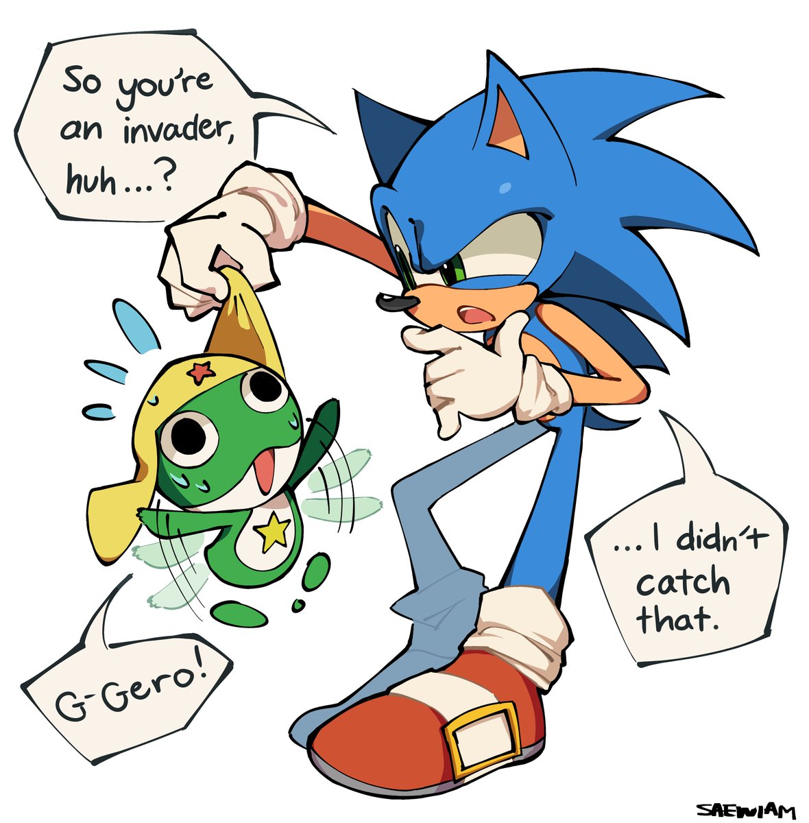 saewiam's tweet photo. sonic meets keroro from sgt frog... 🤔 https://t.co/M5DnrrTRRa
