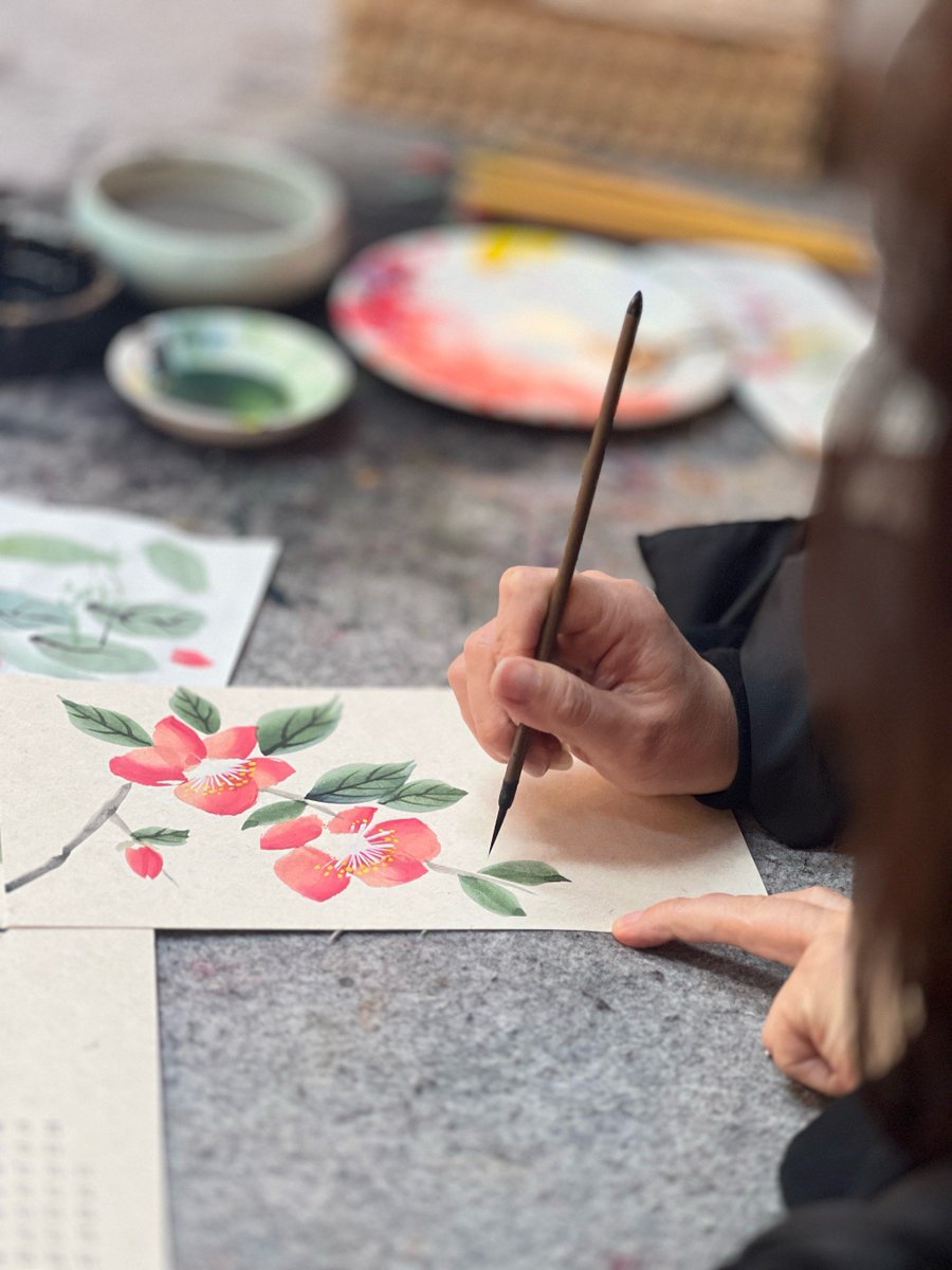 ShonnaRuble's tweet photo. Just spent an amazing afternoon at the pop-up ink wash art workshop! Hand-painting soft lotus petals while listening to traditional flute music—art isn’t just for looking, it’s for feeling. https://t.co/jHmRjBfCbS