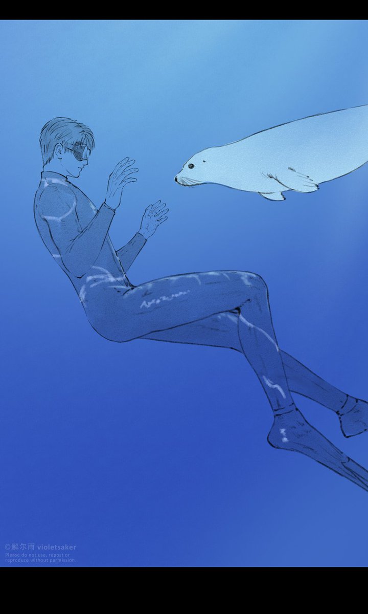 violetsaker's tweet photo. 😆random close-up detail: A Diving Encounter with a Seal Pup #LoveandDeepspace #Zayne #zaynefanart #Zaynetember https://t.co/LPiadUmvb1