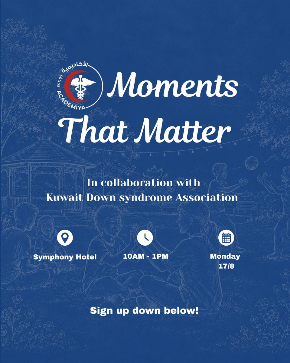 Academiyah's tweet photo. Dear students,✨
Join us this Monday for an event in collaboration with Kuwait Down Syndrome Association where you’ll spend the day filled with laughter, joy, and little moments that matter.
Because the best memories are the ones we create together.🪄🧸
#TheFirstPulse https://t.co/iMhyEVjWQC