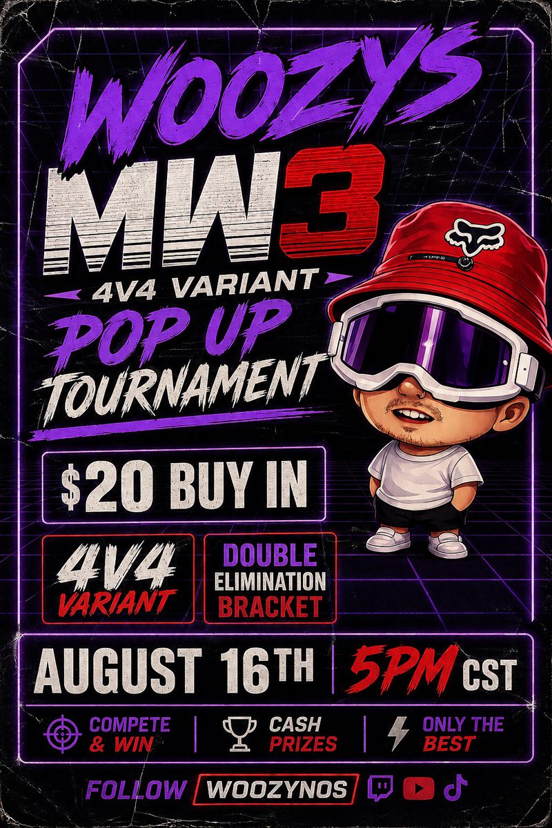 woozynos's tweet photo. MW3 pop up tournament 

Join discord go to tourney roster and Payments to enter your team 

plz be actively watching stream and discord for updates

https://t.co/Cal664qxXY https://t.co/L5w7DP8ybP