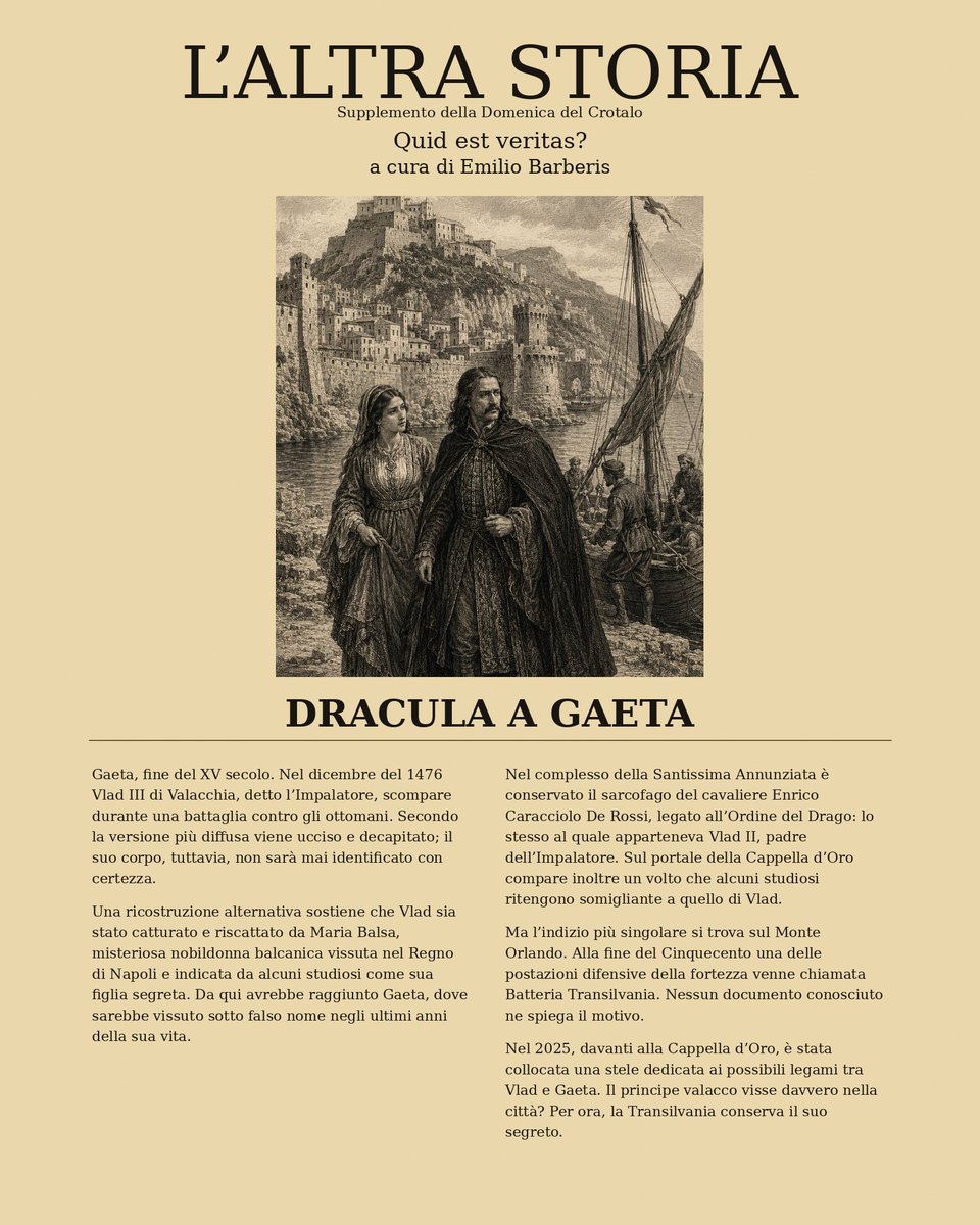 rober59f's tweet photo. #Dracula a #Gaeta? Sembra impossibile...ma forse no. Ne parla L'#AltraStoria il supplemento della domenica del #Crotalo a cura di Emilio #Barberis. https://t.co/rKcdUCZCX5
