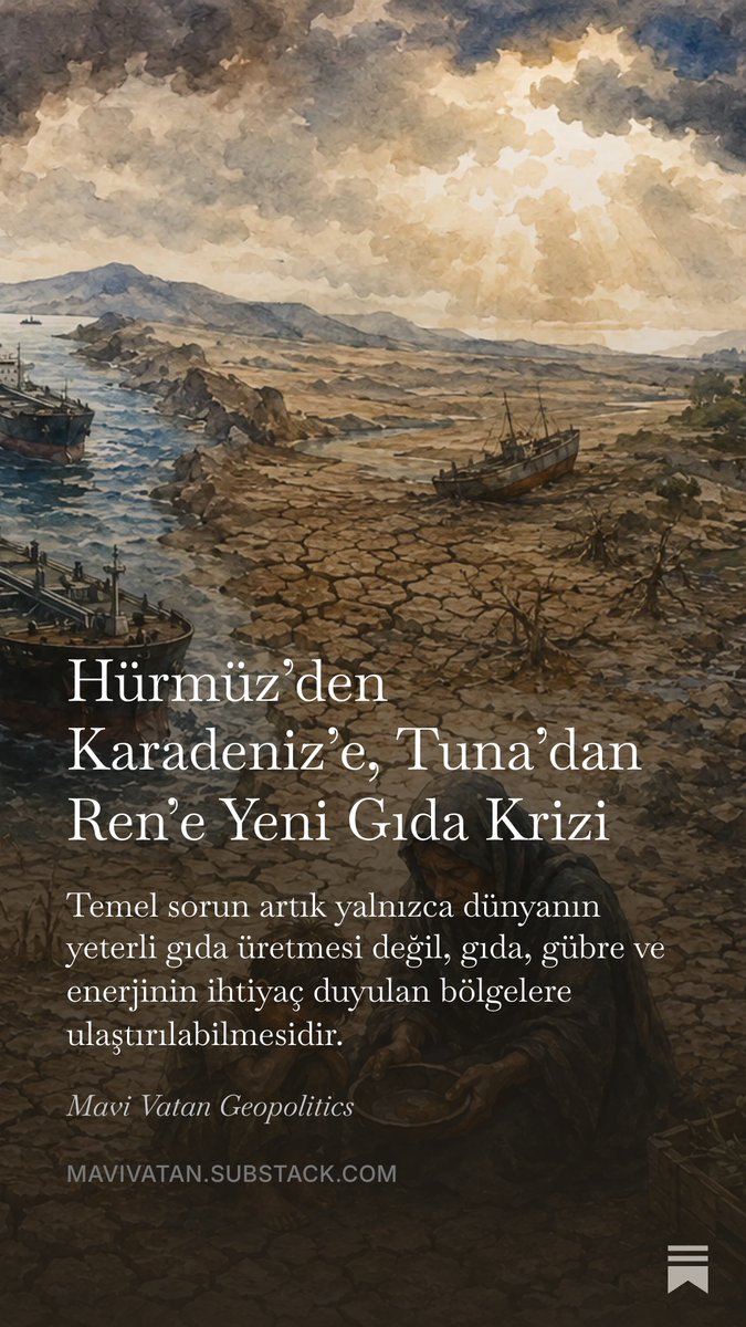 cemgurdeniznet's tweet photo. Yeni Substack makalemde, Hürmüz’den Karadeniz’e, Tuna ve Ren’den Panama’ya uzanan hatta giderek büyüyen küresel gıda güvenliği riskini ele aldım.

Karadeniz’de savaş tahıl ticaretini vururken, Tuna ve Ren’de kuraklık taşımacılığı daraltıyor. Hürmüz’de enerji ve gübre akışı tehdit altında; Panama’da su seviyeleri düşüyor, El Niño ise küresel tarım için yeni riskler yaratıyor.

Dünya için asıl tehlike bu krizlerin herhangi biri değil, birkaçının aynı anda yaşanması. Çünkü 21. yüzyılda gıda güvenliği artık sadece tarlada ne kadar üretildiğiyle değil, denizlerin, boğazların, nehirlerin, limanların ve enerji-gübre zincirinin açık tutulabilmesiyle belirleniyor.

https://t.co/a5LhPnRo9Y